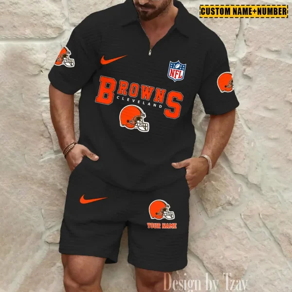 Cleveland Browns New Spring And Summer Leisure Sports Fitness Tide Male Short Sleeve Shorts Two-Piece Set BSPTWHZSS416
