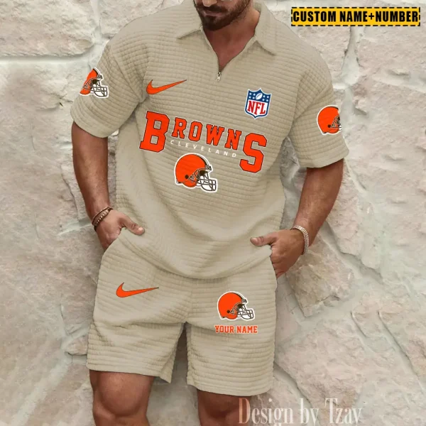 Cleveland Browns New Spring And Summer Leisure Sports Fitness Tide Male Short Sleeve Shorts Two-Piece Set BSPTWHZSS416 - Image 3