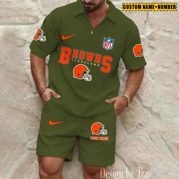 Cleveland Browns New Spring And Summer Leisure Sports Fitness Tide Male Short Sleeve Shorts Two-Piece Set BSPTWHZSS416 - Image 4