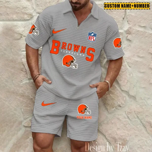 Cleveland Browns New Spring And Summer Leisure Sports Fitness Tide Male Short Sleeve Shorts Two-Piece Set BSPTWHZSS416 - Image 5