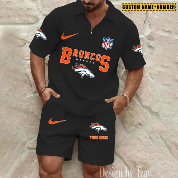 Denver Broncos New Spring And Summer Leisure Sports Fitness Tide Male Short Sleeve Shorts Two-Piece Set BSPTWHZSS418