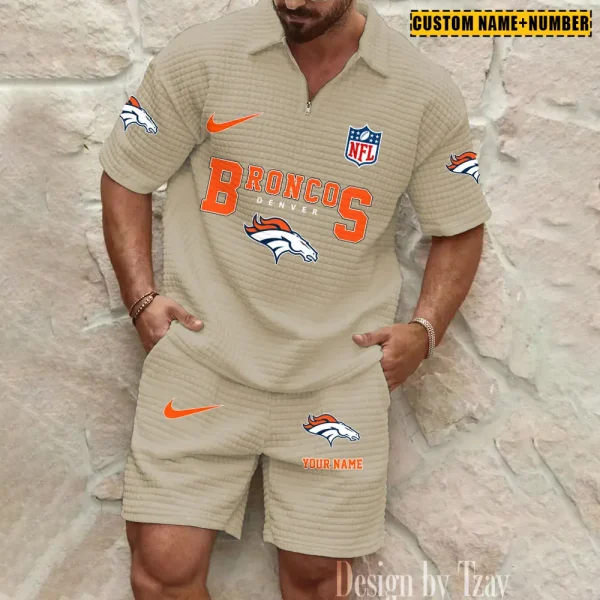 Denver Broncos New Spring And Summer Leisure Sports Fitness Tide Male Short Sleeve Shorts Two-Piece Set BSPTWHZSS418 - Image 3