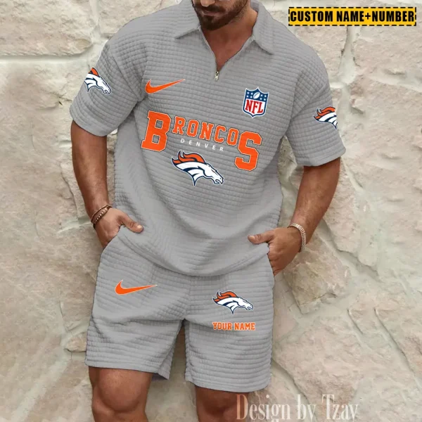 Denver Broncos New Spring And Summer Leisure Sports Fitness Tide Male Short Sleeve Shorts Two-Piece Set BSPTWHZSS418 - Image 4
