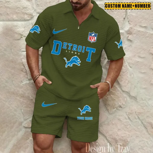 Detroit Lions New Spring And Summer Leisure Sports Fitness Tide Male Short Sleeve Shorts Two-Piece Set BSPTWHZSS419 - Image 2