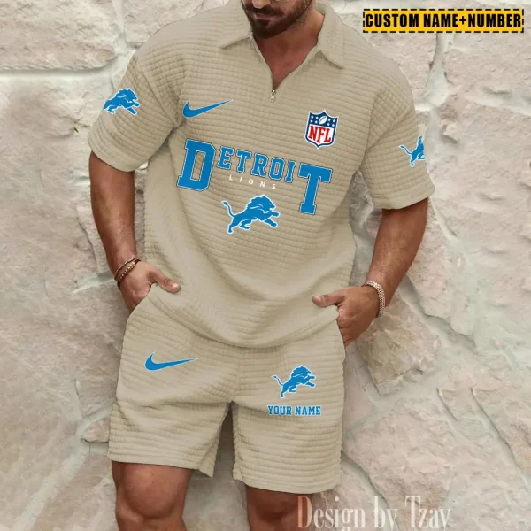 Detroit Lions New Spring And Summer Leisure Sports Fitness Tide Male Short Sleeve Shorts Two-Piece Set BSPTWHZSS419 - Image 4