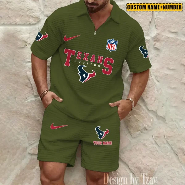 Houston Texans New Spring And Summer Leisure Sports Fitness Tide Male Short Sleeve Shorts Two-Piece Set BSPTWHZSS421 - Image 2
