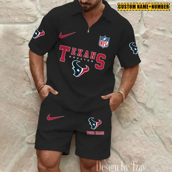 Houston Texans New Spring And Summer Leisure Sports Fitness Tide Male Short Sleeve Shorts Two-Piece Set BSPTWHZSS421 - Image 4