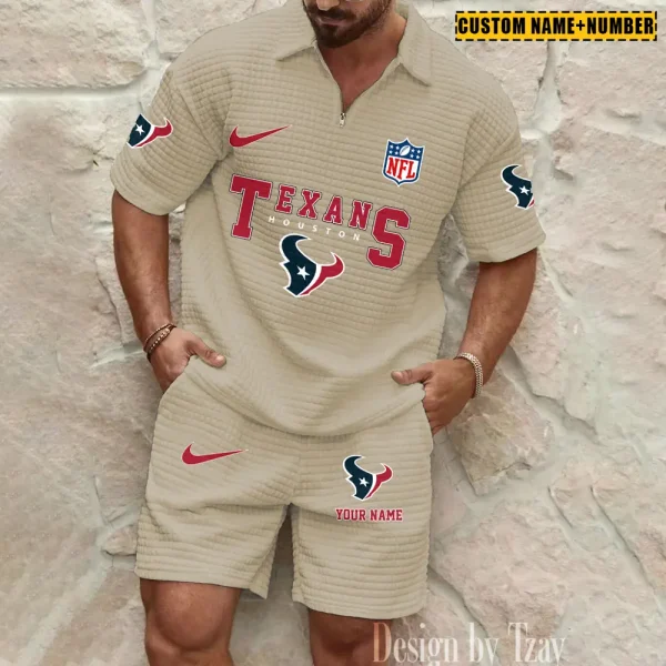 Houston Texans New Spring And Summer Leisure Sports Fitness Tide Male Short Sleeve Shorts Two-Piece Set BSPTWHZSS421 - Image 5