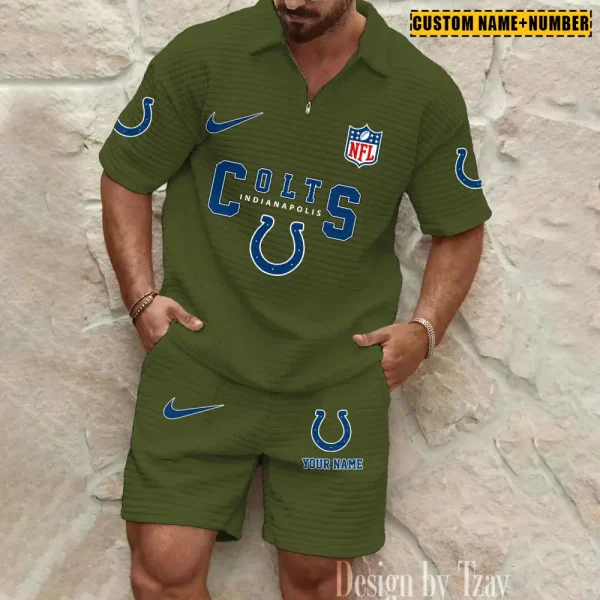 Indianapolis Colts New Spring And Summer Leisure Sports Fitness Tide Male Short Sleeve Shorts Two-Piece Set BSPTWHZSS422 - Image 5