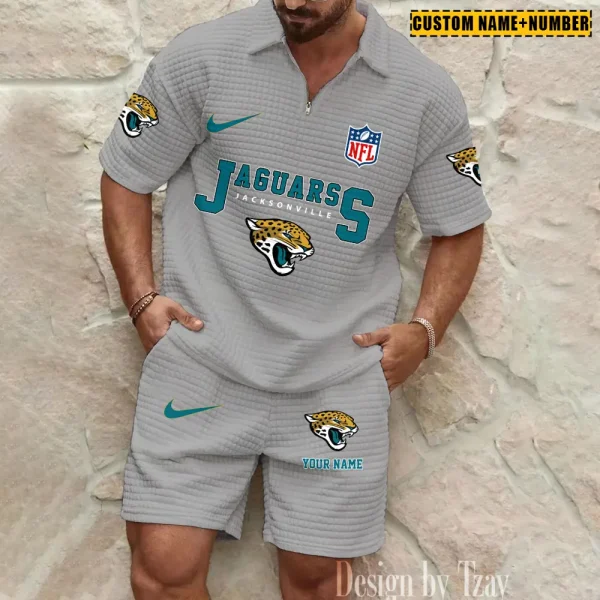 Jacksonville Jaguars New Spring And Summer Leisure Sports Fitness Tide Male Short Sleeve Shorts Two-Piece Set BSPTWHZSS423 - Image 3