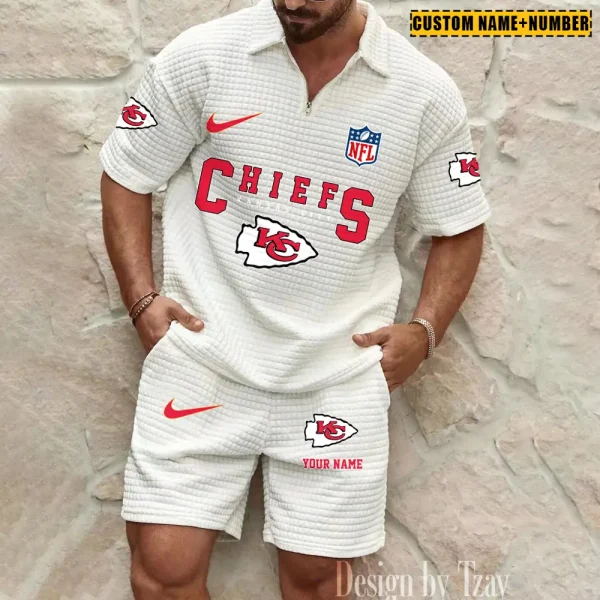 Kansas City Chiefs New Spring And Summer Leisure Sports Fitness Tide Male Short Sleeve Shorts Two-Piece Set BSPTWHZSS424