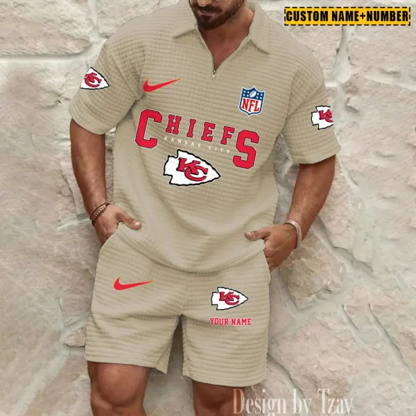 Kansas City Chiefs New Spring And Summer Leisure Sports Fitness Tide Male Short Sleeve Shorts Two-Piece Set BSPTWHZSS424 - Image 2