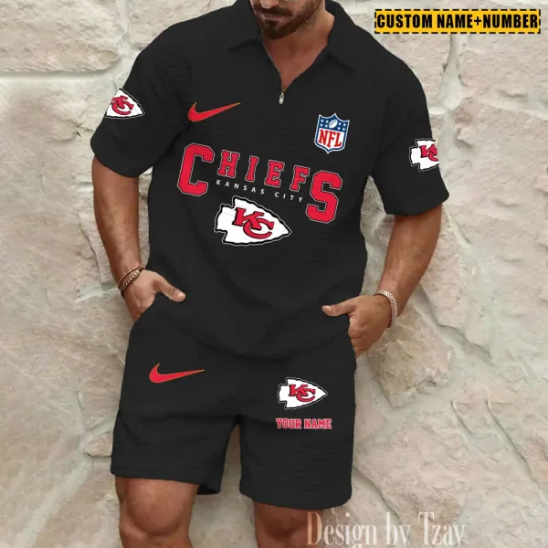Kansas City Chiefs New Spring And Summer Leisure Sports Fitness Tide Male Short Sleeve Shorts Two-Piece Set BSPTWHZSS424 - Image 3