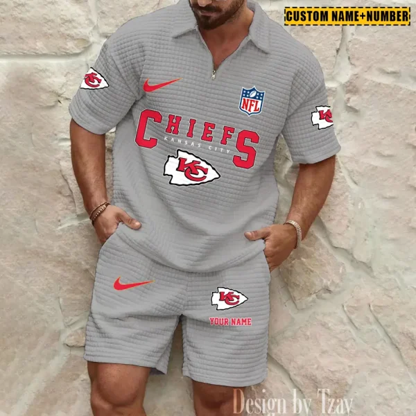 Kansas City Chiefs New Spring And Summer Leisure Sports Fitness Tide Male Short Sleeve Shorts Two-Piece Set BSPTWHZSS424 - Image 4