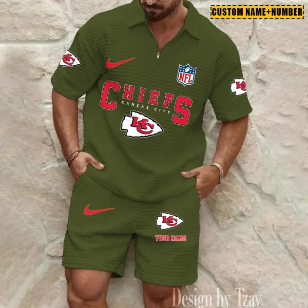 Kansas City Chiefs New Spring And Summer Leisure Sports Fitness Tide Male Short Sleeve Shorts Two-Piece Set BSPTWHZSS424 - Image 7