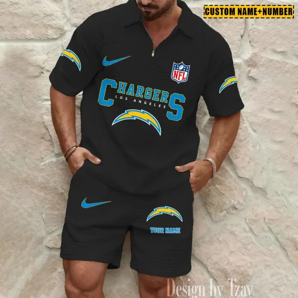 Los Angeles Chargers New Spring And Summer Leisure Sports Fitness Tide Male Short Sleeve Shorts Two-Piece Set BSPTWHZSS426