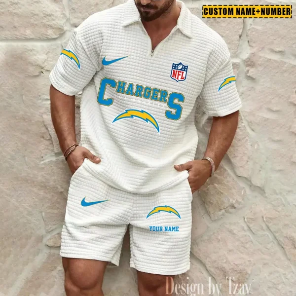Los Angeles Chargers New Spring And Summer Leisure Sports Fitness Tide Male Short Sleeve Shorts Two-Piece Set BSPTWHZSS426 - Image 2