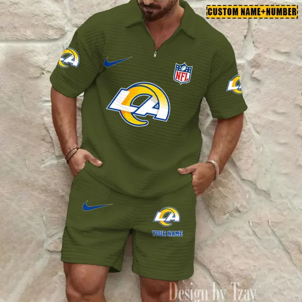 Los Angeles Rams New Spring And Summer Leisure Sports Fitness Tide Male Short Sleeve Shorts Two-Piece Set BSPTWHZSS427