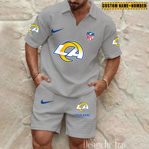 Los Angeles Rams New Spring And Summer Leisure Sports Fitness Tide Male Short Sleeve Shorts Two-Piece Set BSPTWHZSS427 - Image 2