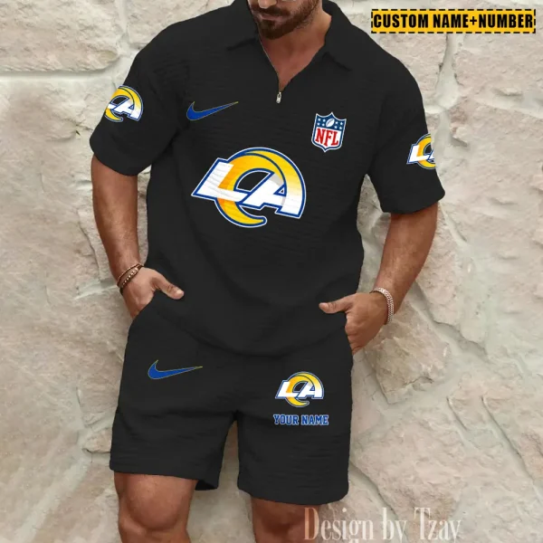 Los Angeles Rams New Spring And Summer Leisure Sports Fitness Tide Male Short Sleeve Shorts Two-Piece Set BSPTWHZSS427 - Image 3