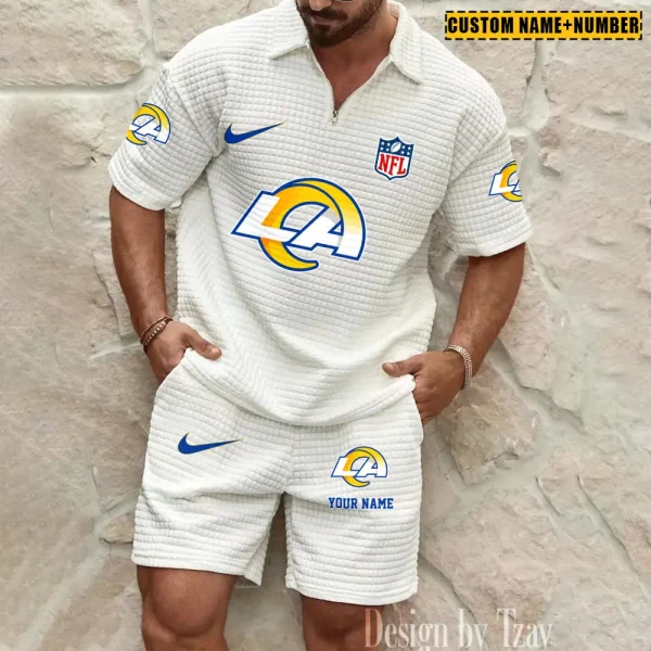 Los Angeles Rams New Spring And Summer Leisure Sports Fitness Tide Male Short Sleeve Shorts Two-Piece Set BSPTWHZSS427 - Image 4