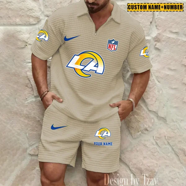 Los Angeles Rams New Spring And Summer Leisure Sports Fitness Tide Male Short Sleeve Shorts Two-Piece Set BSPTWHZSS427 - Image 5