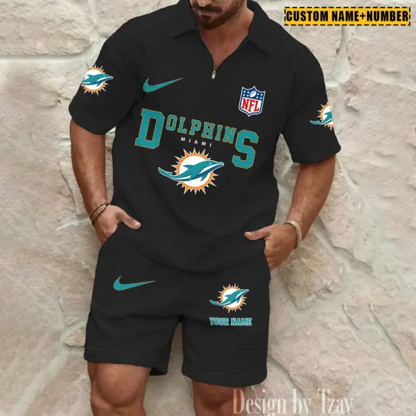 Miami Dolphins New Spring And Summer Leisure Sports Fitness Tide Male Short Sleeve Shorts Two-Piece Set BSPTWHZSS428