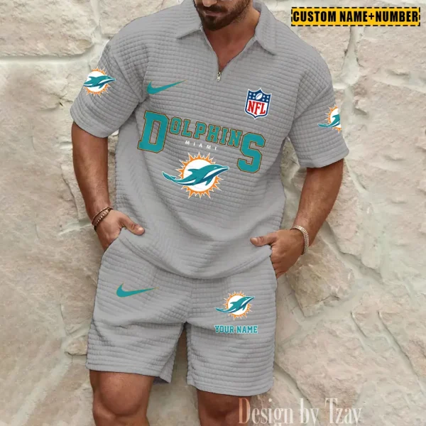 Miami Dolphins New Spring And Summer Leisure Sports Fitness Tide Male Short Sleeve Shorts Two-Piece Set BSPTWHZSS428 - Image 3