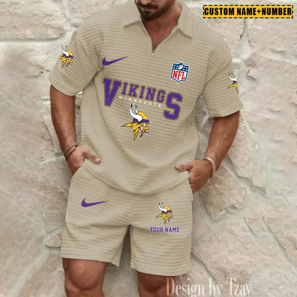 Minnesota Vikings New Spring And Summer Leisure Sports Fitness Tide Male Short Sleeve Shorts Two-Piece Set BSPTWHZSS429 - Image 2