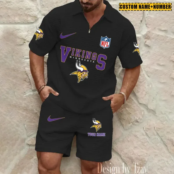 Minnesota Vikings New Spring And Summer Leisure Sports Fitness Tide Male Short Sleeve Shorts Two-Piece Set BSPTWHZSS429 - Image 3