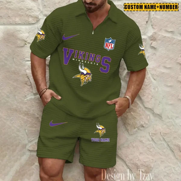 Minnesota Vikings New Spring And Summer Leisure Sports Fitness Tide Male Short Sleeve Shorts Two-Piece Set BSPTWHZSS429 - Image 5