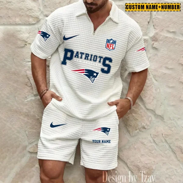 New England Patriots New Spring And Summer Leisure Sports Fitness Tide Male Short Sleeve Shorts Two-Piece Set BSPTWHZSS430
