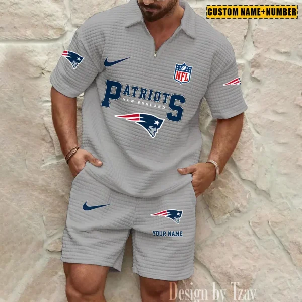 New England Patriots New Spring And Summer Leisure Sports Fitness Tide Male Short Sleeve Shorts Two-Piece Set BSPTWHZSS430 - Image 3