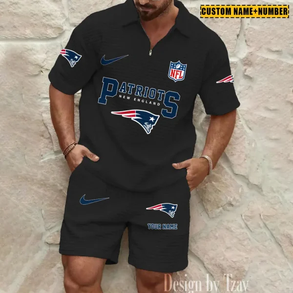 New England Patriots New Spring And Summer Leisure Sports Fitness Tide Male Short Sleeve Shorts Two-Piece Set BSPTWHZSS430 - Image 4