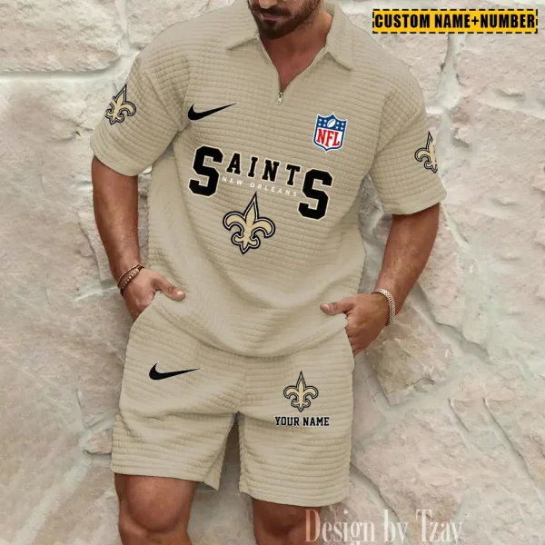 New Orleans Saints New Spring And Summer Leisure Sports Fitness Tide Male Short Sleeve Shorts Two-Piece Set BSPTWHZSS431 - Image 2