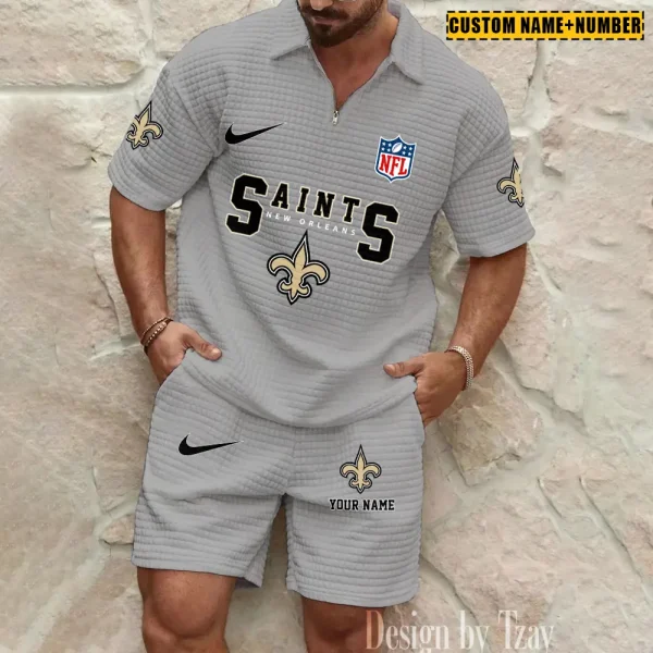 New Orleans Saints New Spring And Summer Leisure Sports Fitness Tide Male Short Sleeve Shorts Two-Piece Set BSPTWHZSS431 - Image 3