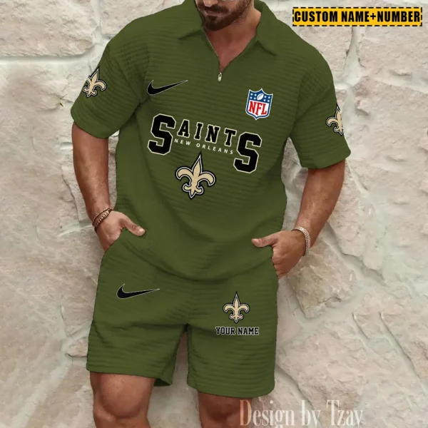 New Orleans Saints New Spring And Summer Leisure Sports Fitness Tide Male Short Sleeve Shorts Two-Piece Set BSPTWHZSS431 - Image 4