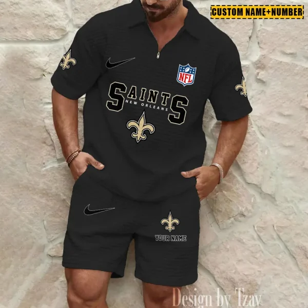 New Orleans Saints New Spring And Summer Leisure Sports Fitness Tide Male Short Sleeve Shorts Two-Piece Set BSPTWHZSS431 - Image 5