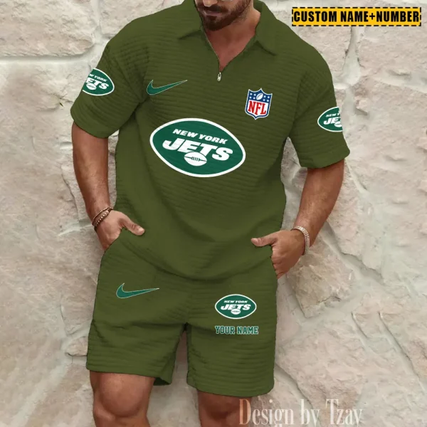 New York Jets New Spring And Summer Leisure Sports Fitness Tide Male Short Sleeve Shorts Two-Piece Set BSPTWHZSS433