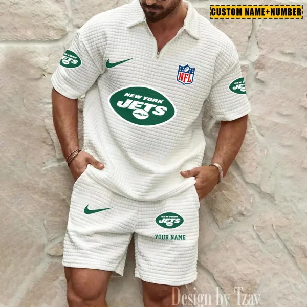 New York Jets New Spring And Summer Leisure Sports Fitness Tide Male Short Sleeve Shorts Two-Piece Set BSPTWHZSS433 - Image 2