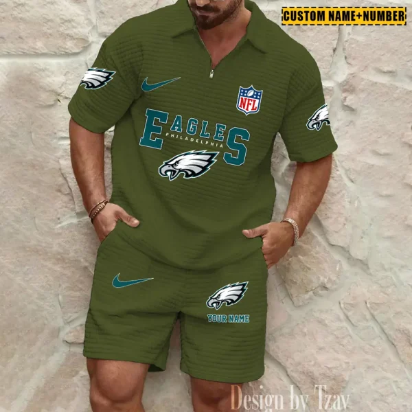 Philadelphia Eagles New Spring And Summer Leisure Sports Fitness Tide Male Short Sleeve Shorts Two-Piece Set BSPTWHZSS434 - Image 4
