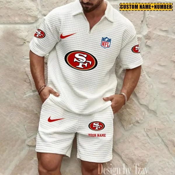 San Francisco 49ers New Spring And Summer Leisure Sports Fitness Tide Male Short Sleeve Shorts Two-Piece Set BSPTWHZSS436