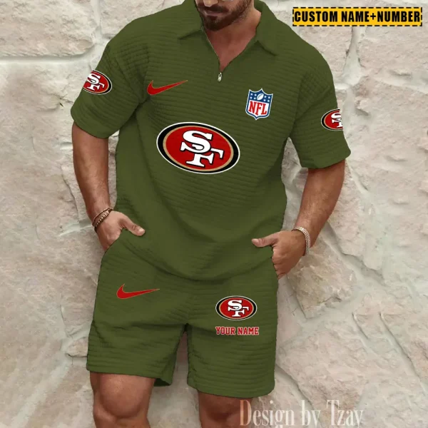 San Francisco 49ers New Spring And Summer Leisure Sports Fitness Tide Male Short Sleeve Shorts Two-Piece Set BSPTWHZSS436 - Image 2