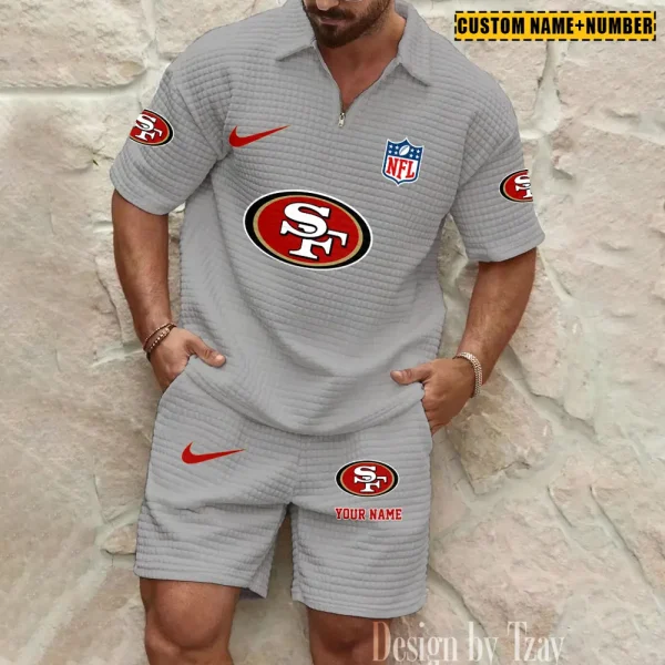 San Francisco 49ers New Spring And Summer Leisure Sports Fitness Tide Male Short Sleeve Shorts Two-Piece Set BSPTWHZSS436 - Image 3