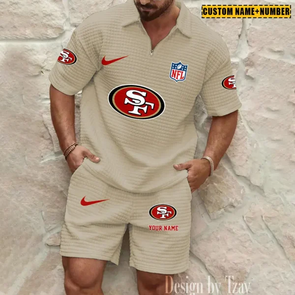 San Francisco 49ers New Spring And Summer Leisure Sports Fitness Tide Male Short Sleeve Shorts Two-Piece Set BSPTWHZSS436 - Image 4