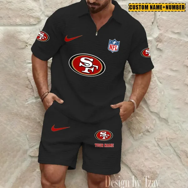 San Francisco 49ers New Spring And Summer Leisure Sports Fitness Tide Male Short Sleeve Shorts Two-Piece Set BSPTWHZSS436 - Image 5