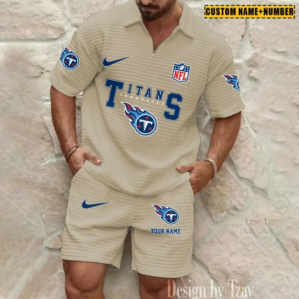 Tennessee Titans New Spring And Summer Leisure Sports Fitness Tide Male Short Sleeve Shorts Two-Piece Set BSPTWHZSS439 - Image 2