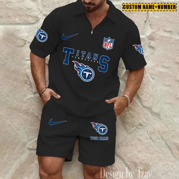 Tennessee Titans New Spring And Summer Leisure Sports Fitness Tide Male Short Sleeve Shorts Two-Piece Set BSPTWHZSS439 - Image 3