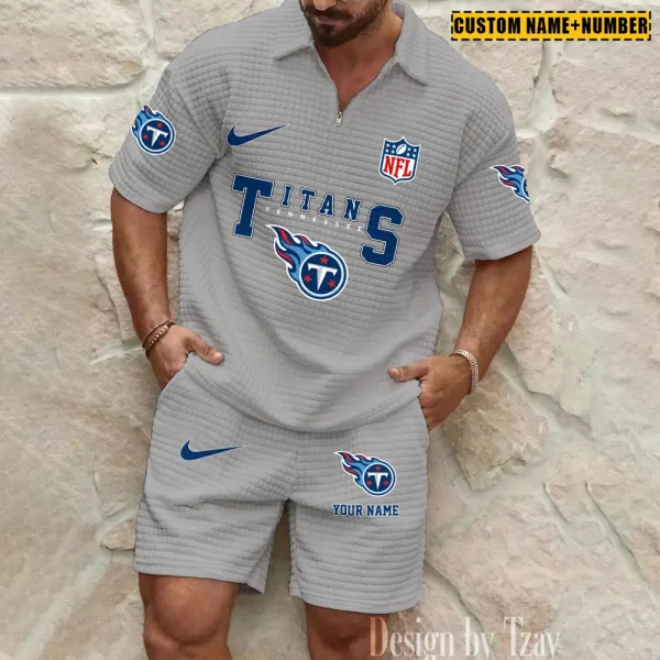Tennessee Titans New Spring And Summer Leisure Sports Fitness Tide Male Short Sleeve Shorts Two-Piece Set BSPTWHZSS439 - Image 4