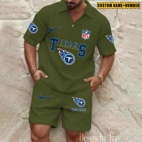 Tennessee Titans New Spring And Summer Leisure Sports Fitness Tide Male Short Sleeve Shorts Two-Piece Set BSPTWHZSS439 - Image 5